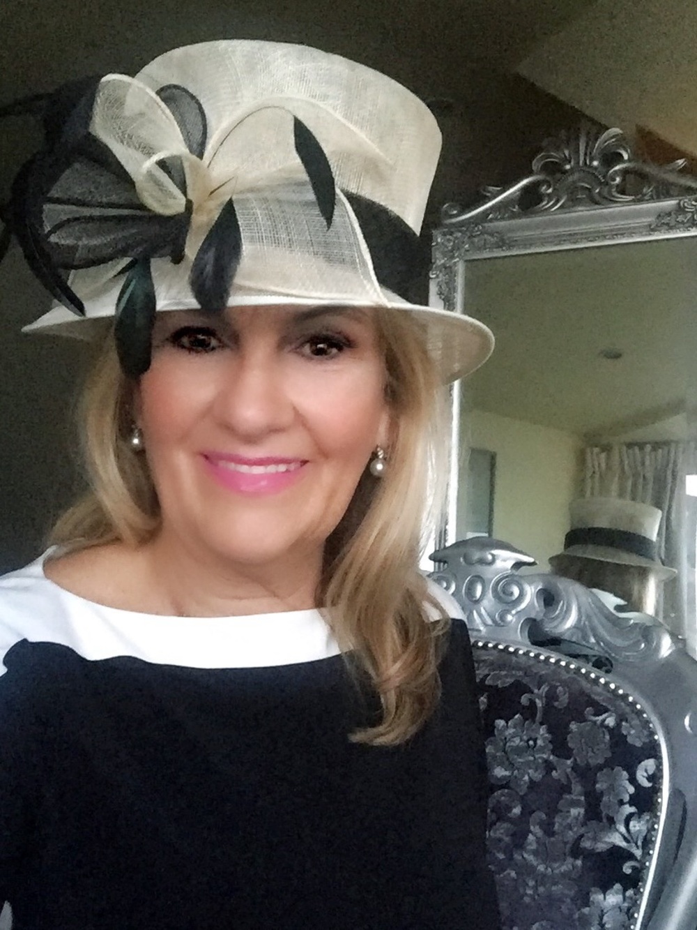 Fashion Derby Hat Cream Black Feather Bow Wedding Cocktail Party Accessorize